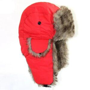 Red Winter‎ Mens Ushanka Aviator Trapper Hat Russian Trooper Flap Faux Fur Cap